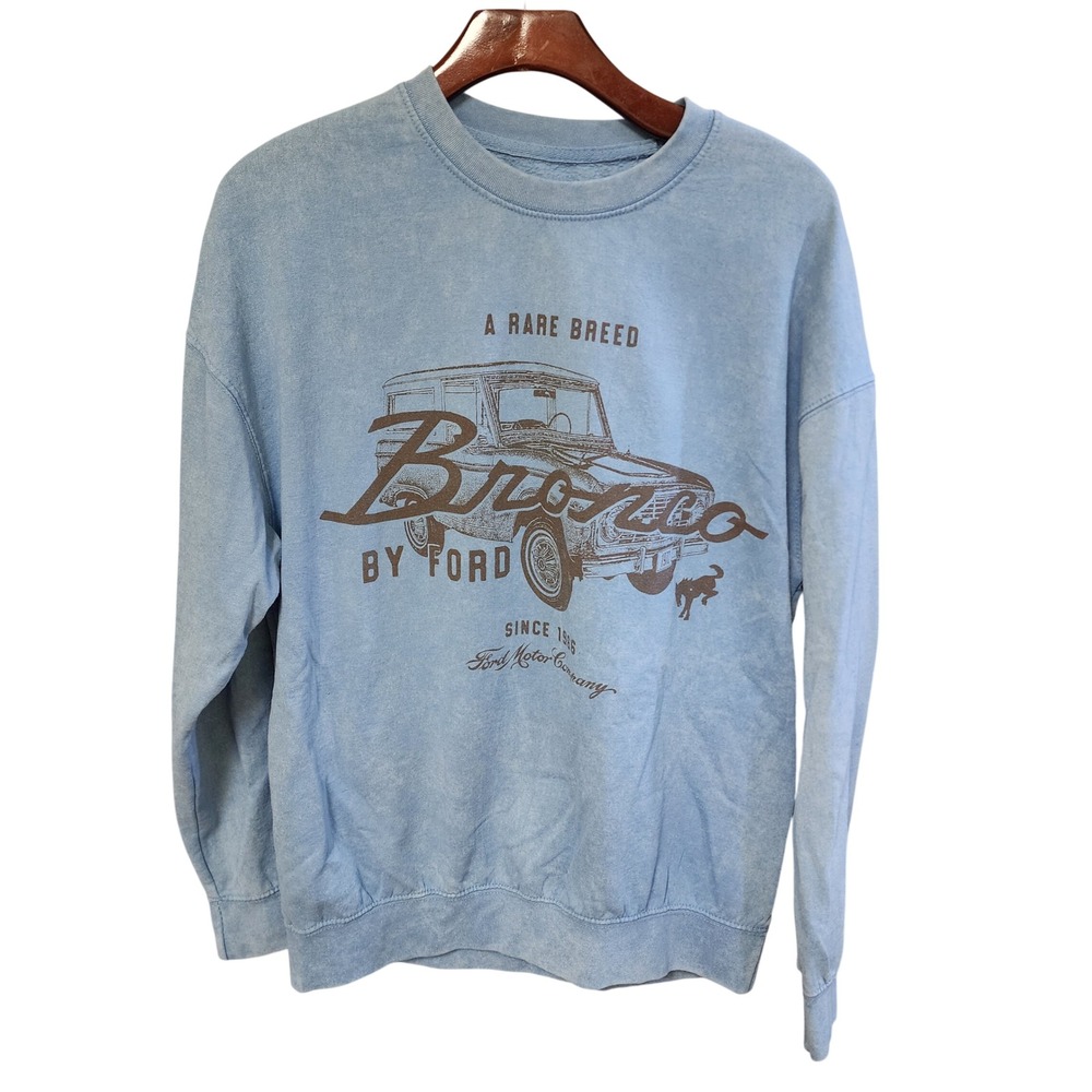 Ford Bronco Graphic Sweatshirt Womens Medium Blue Acid Wash Pullover